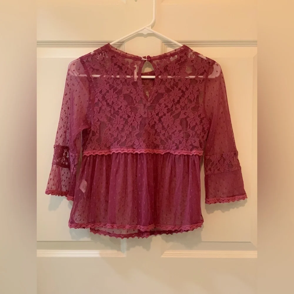 Free People Elegant Lace Burgundy Top.  Size-Small